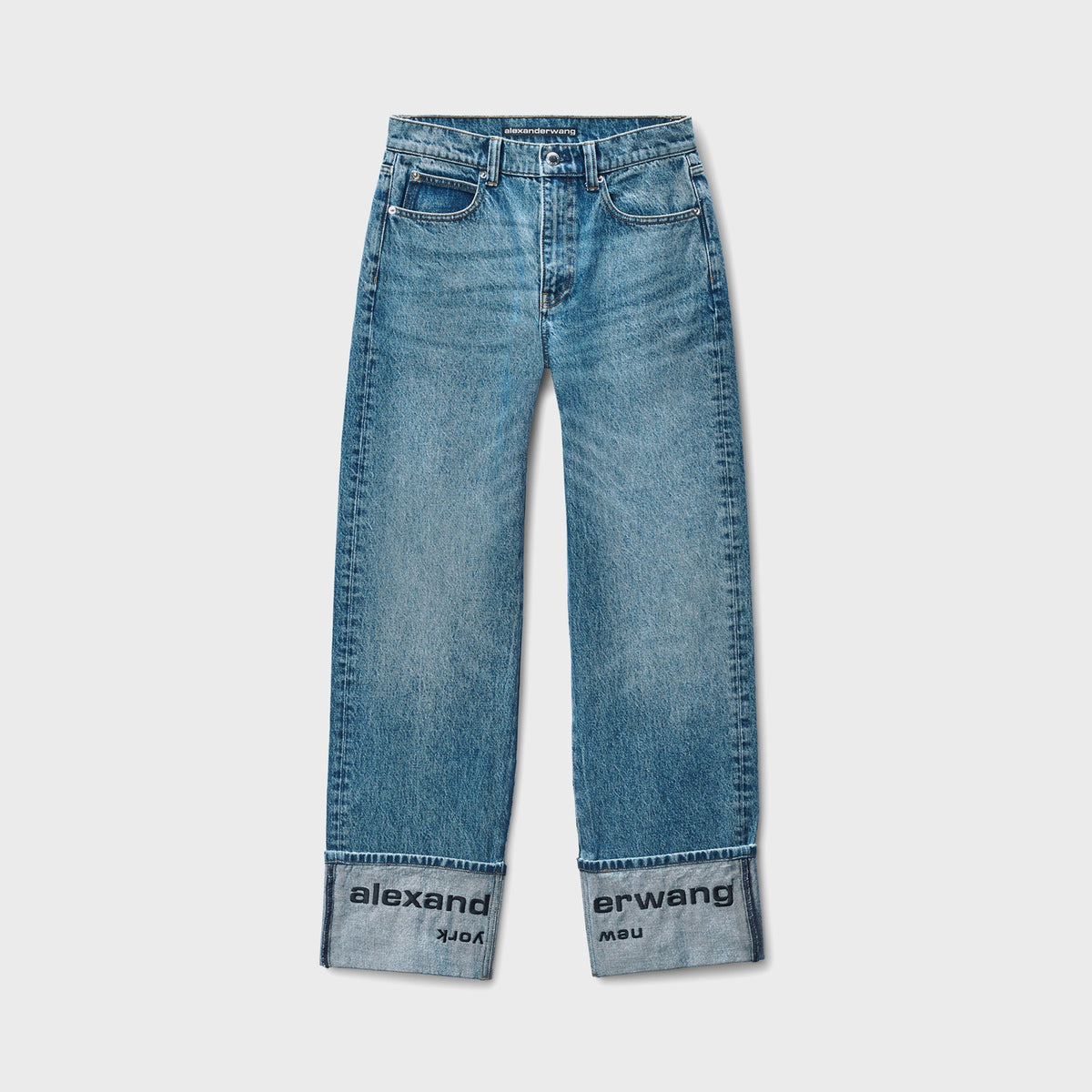 T by Alexander Wang Mid Rise Straight Jean with Embroidered Cuff - Blu | Kith Blue