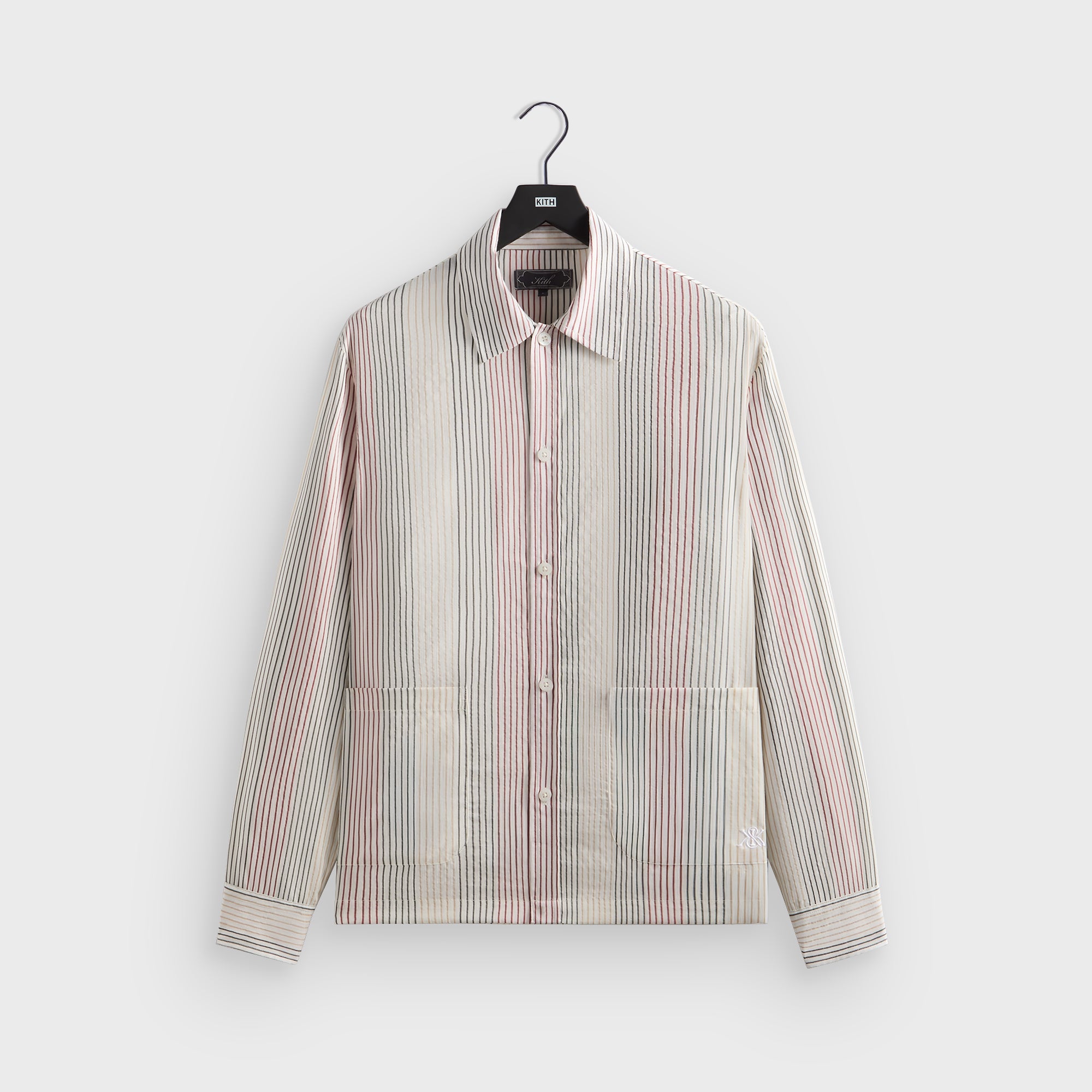 Kith Seersucker Long Sleeve Boxy Collared Overshirt - White | Kith White