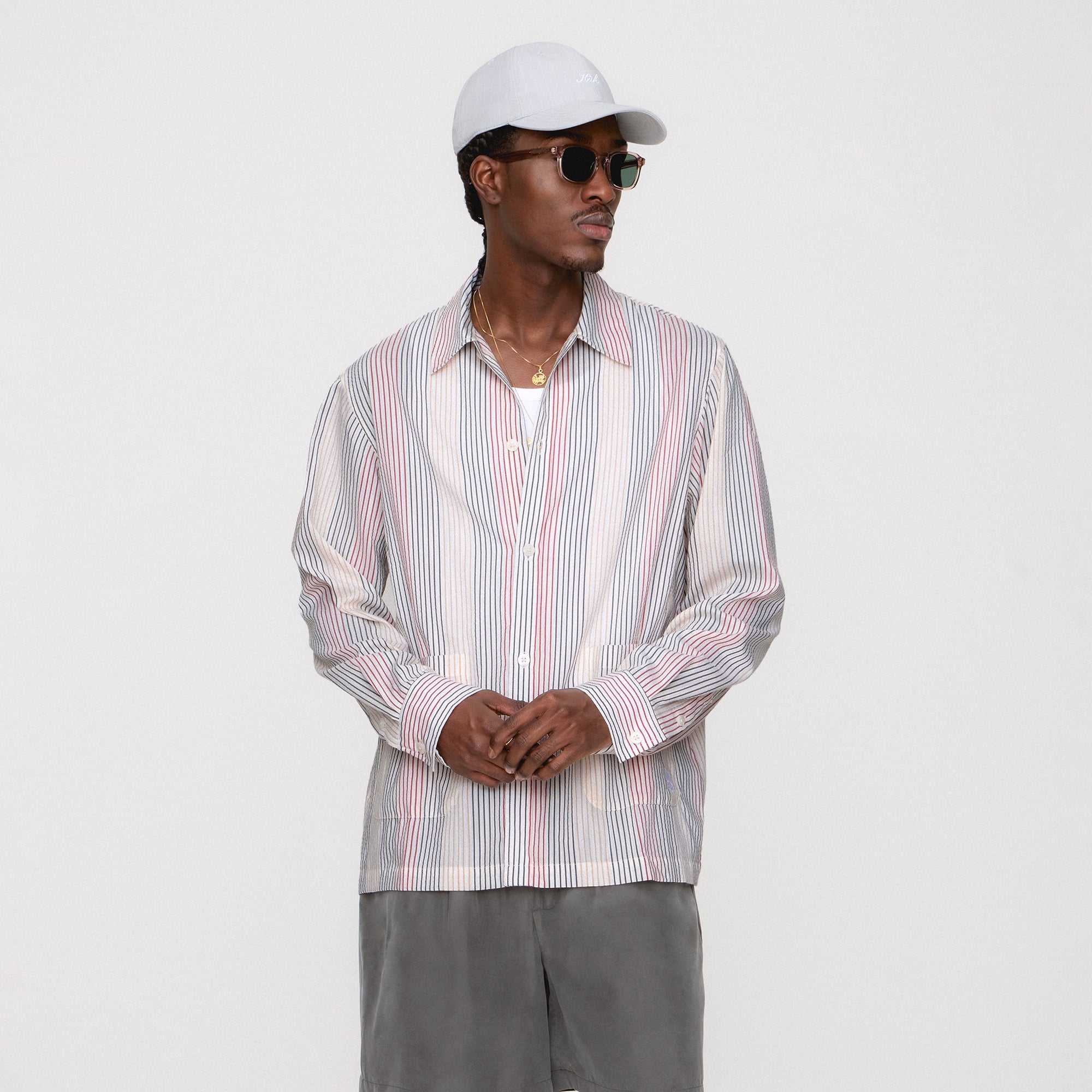 Kith Seersucker Long Sleeve Boxy Collared Overshirt - White | Kith White