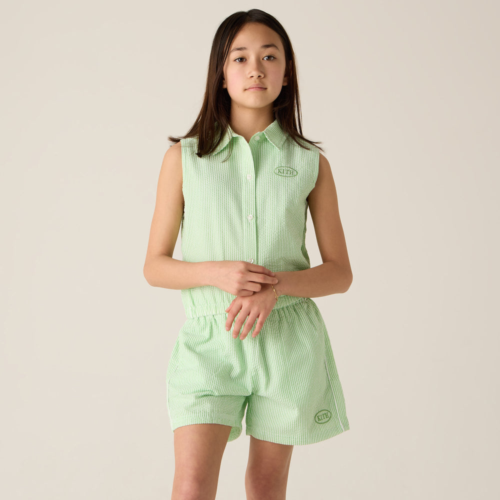 Kith Kids Seersucker Cropped Button Front Tank - Honeydew | Kith Honeydew