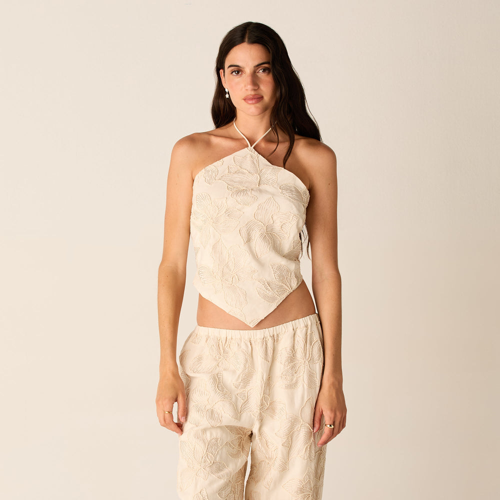 Kith Women Kumi Floral Embroidered Halter - Sandrift | Kith Sandrift