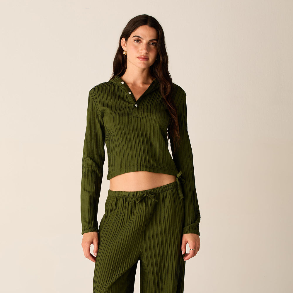 Kith Women Umi Plisse Drawstring Hoodie - Kelp | Kith Kelp