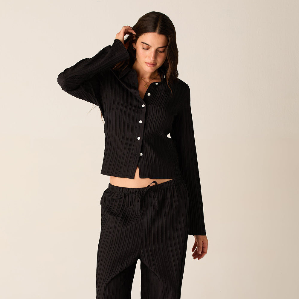 Kith Women Elvira Plisse Button Down Shirt - Ink | Kith Ink