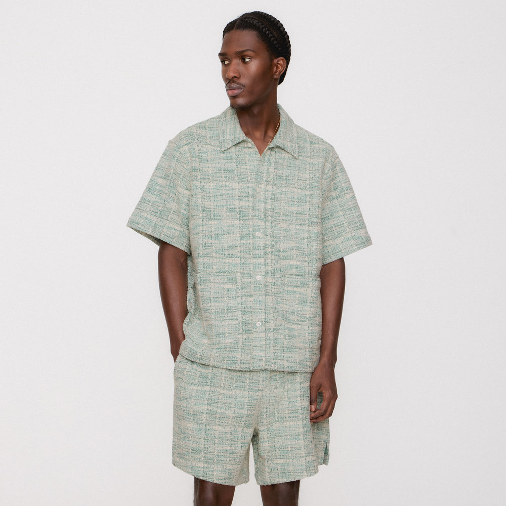 Kith Tweed Short Sleeve Boxy Collared Overshirt - Mykonos | Kith Mykonos