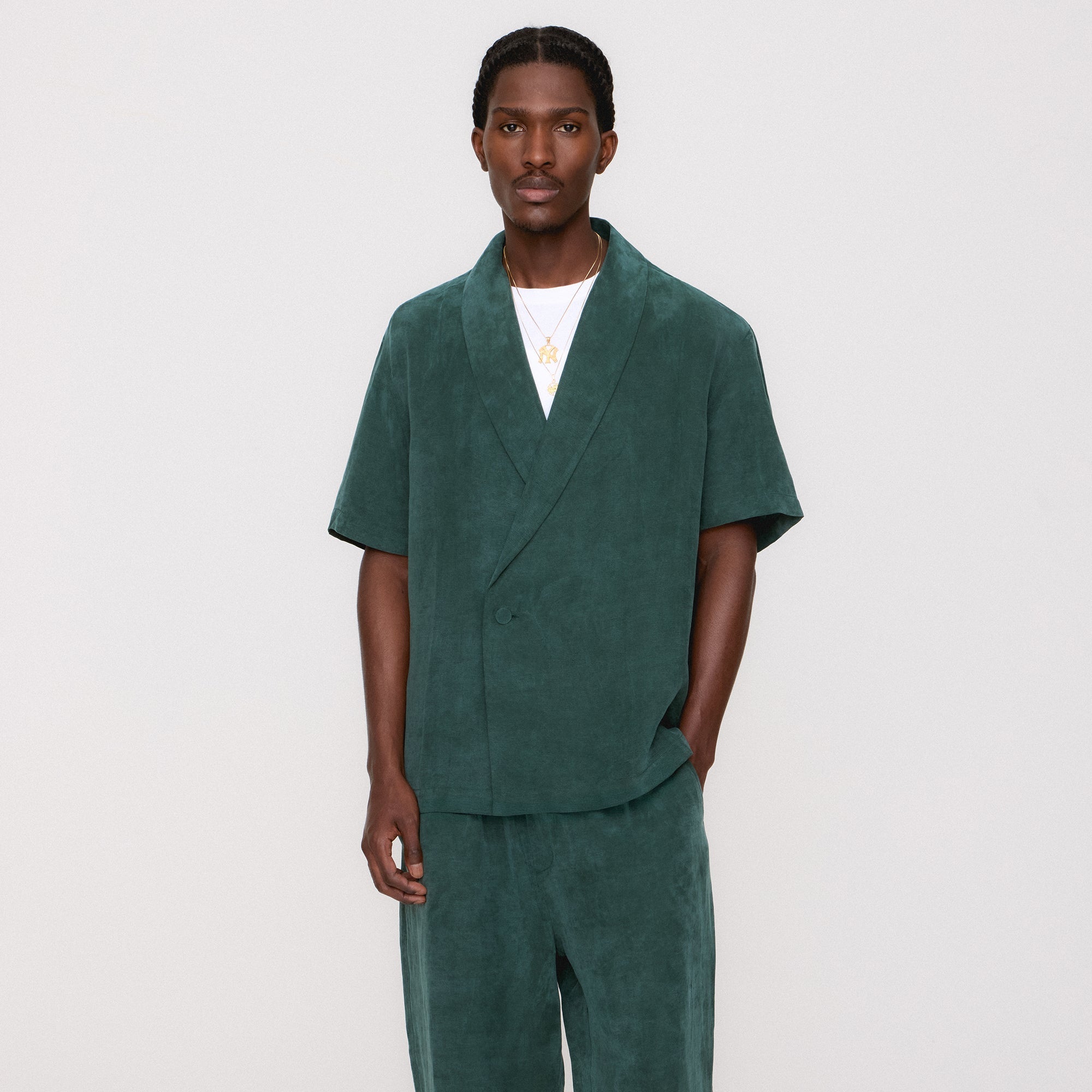 Kith Cupro Linen Short Sleeve Thompson Crossover Shirt - Stadium | Kith Stadium