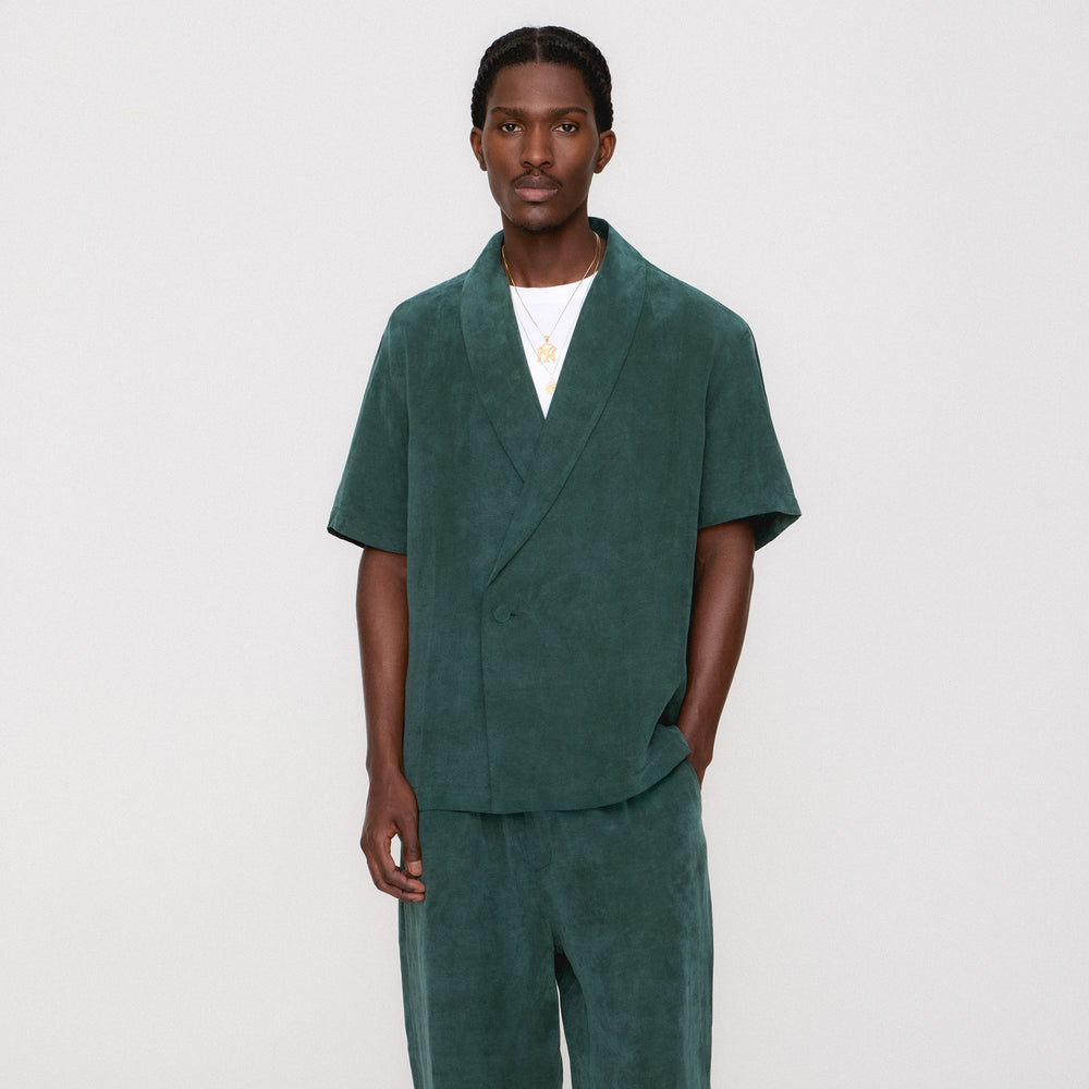 Kith Cupro Linen Short Sleeve Thompson Crossover Shirt - Stadium | Kith Stadium
