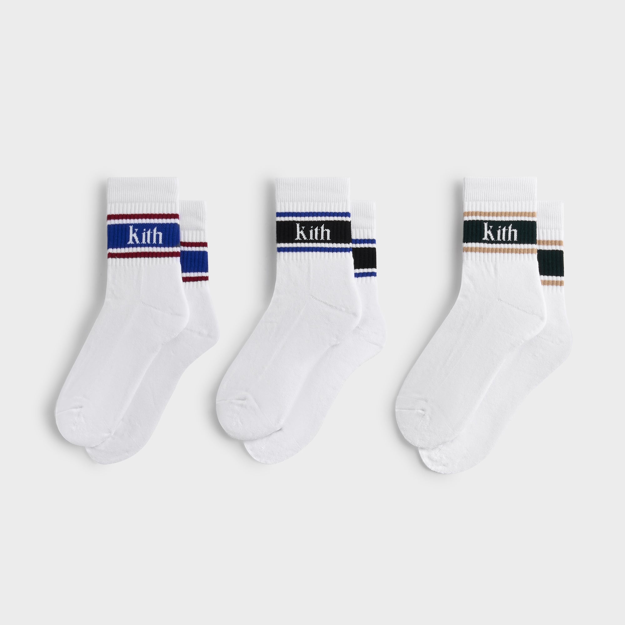 Kith 3-Pack Variegated Striped Mid Crew Socks - White | Kith White