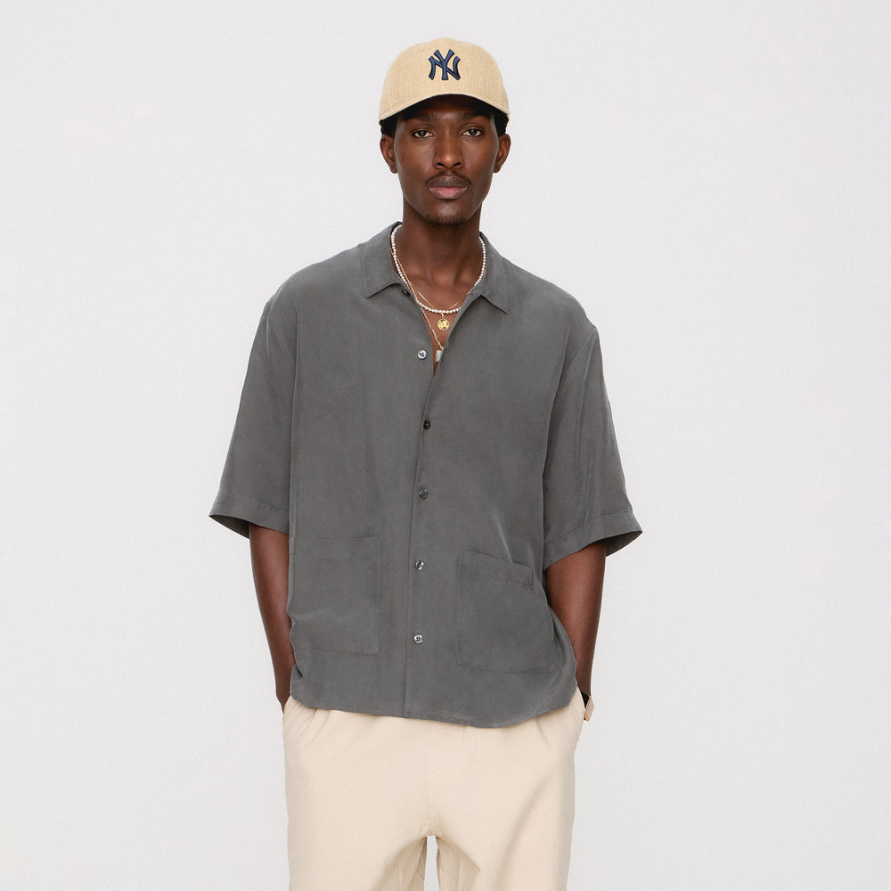 &Kin Silk Habotai Short Sleeve Reade Shirt - Somber | Kith Somber