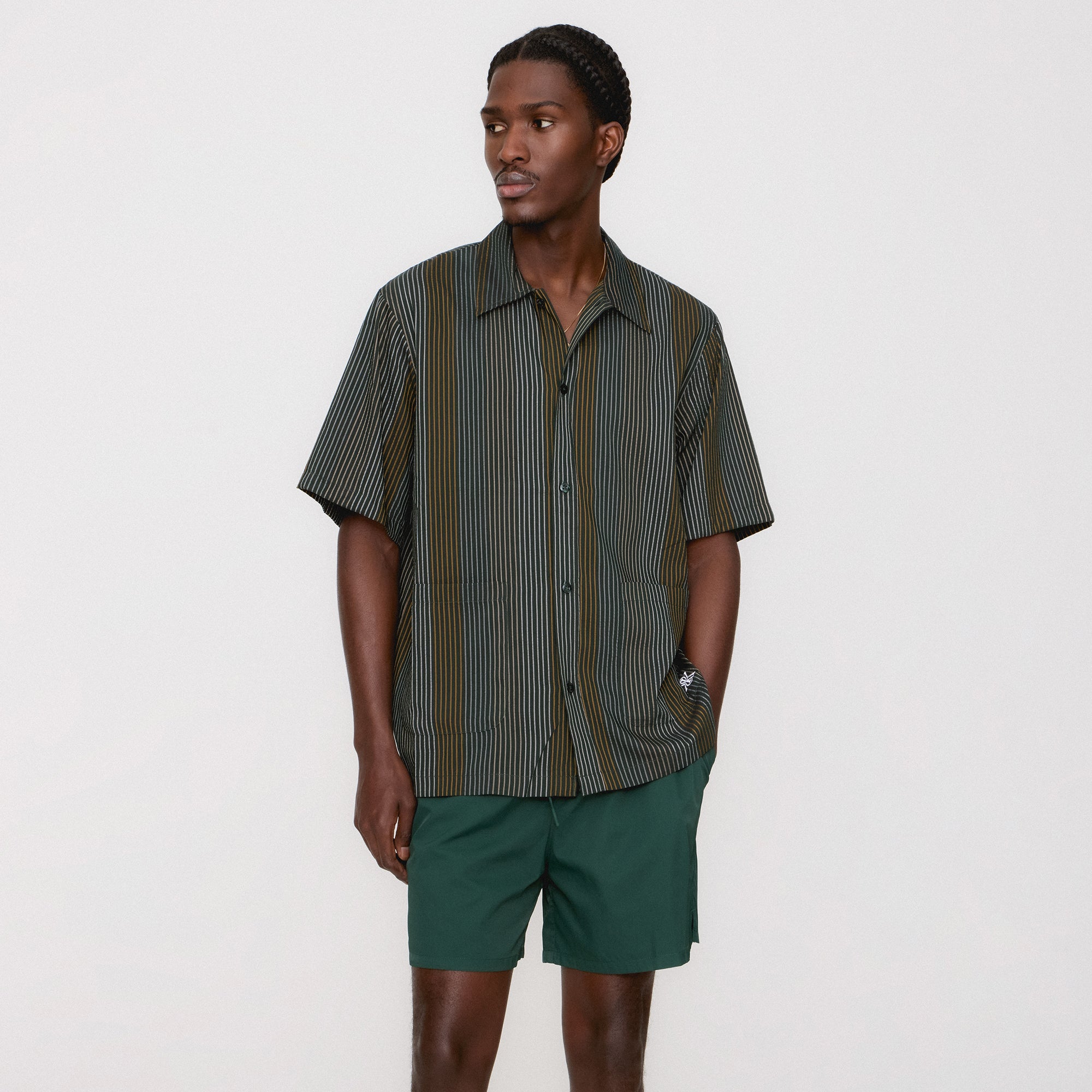 Kith Seersucker Boxy Collared Overshirt - Stadium | Kith Stadium