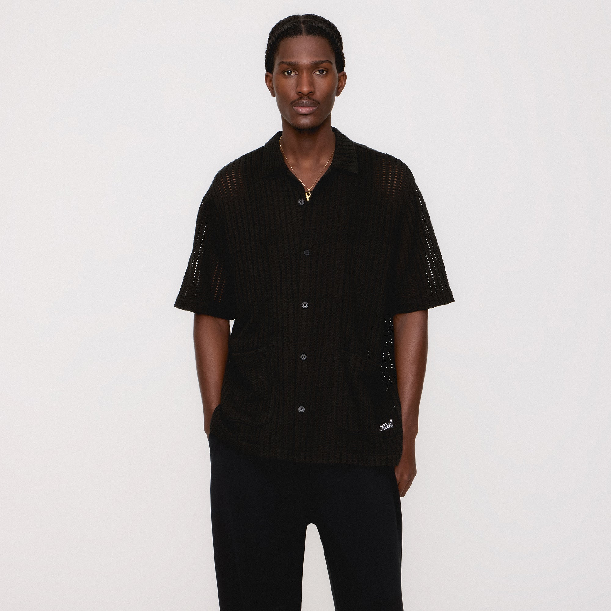 Kith Cotton Mesh Thompson Camp Collar Shirt - Black | Kith Black