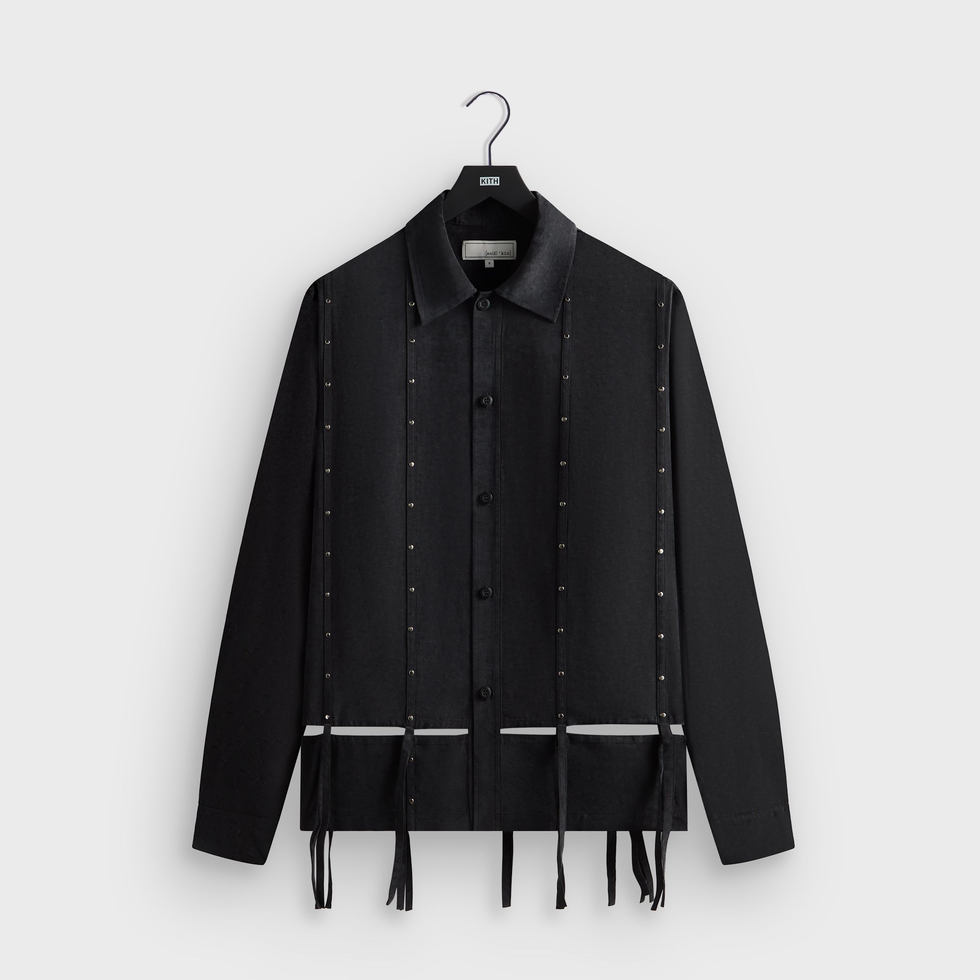 &Kin Ribbon Long Sleeve Boxy Collared Overshirt - Black | Kith Black