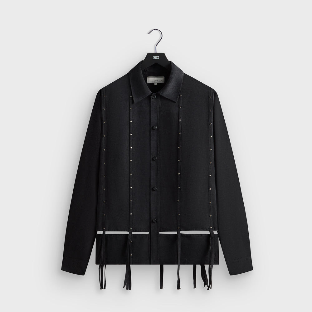 &Kin Ribbon Long Sleeve Boxy Collared Overshirt - Black | Kith Black