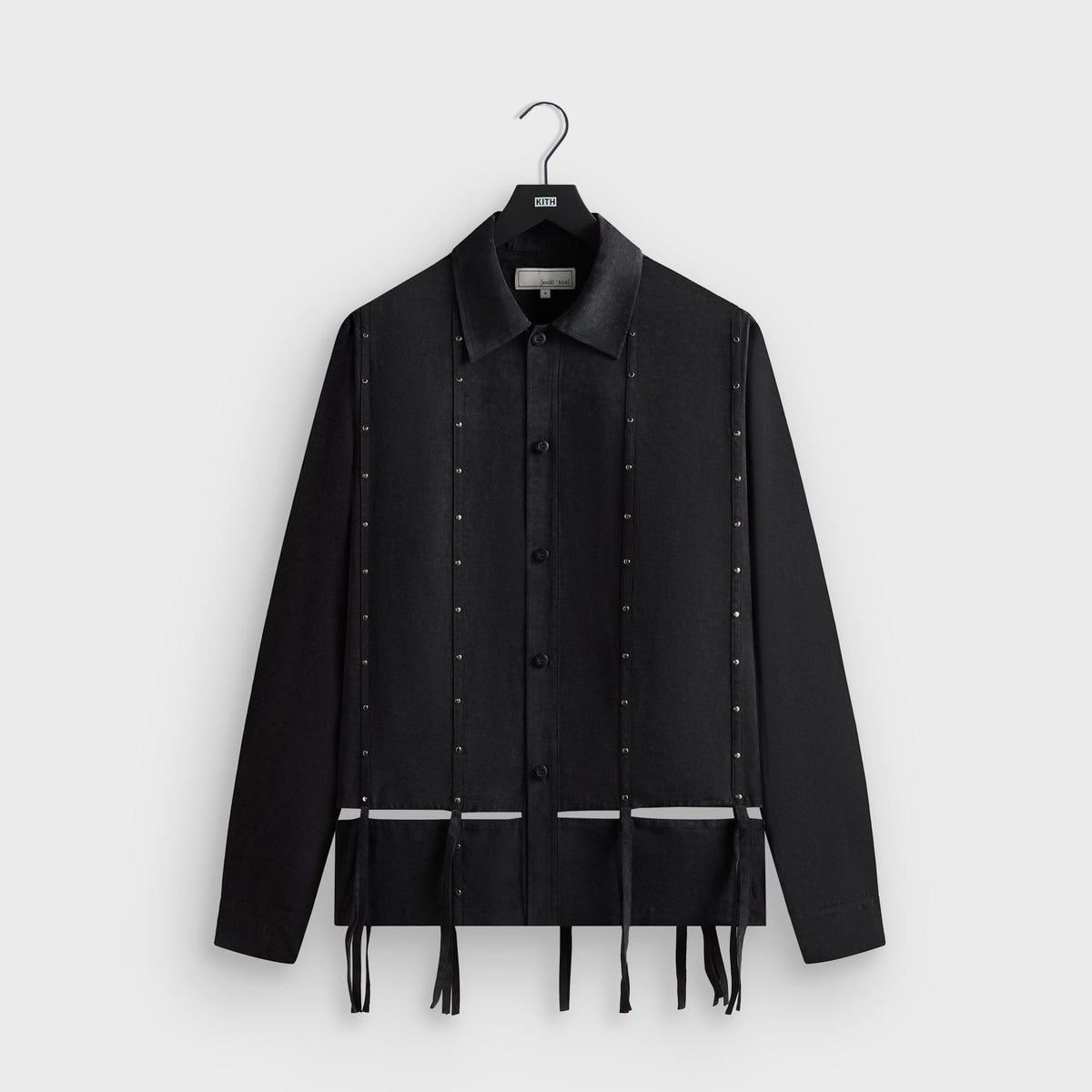 &Kin Ribbon Long Sleeve Boxy Collared Overshirt - Black | Kith Black