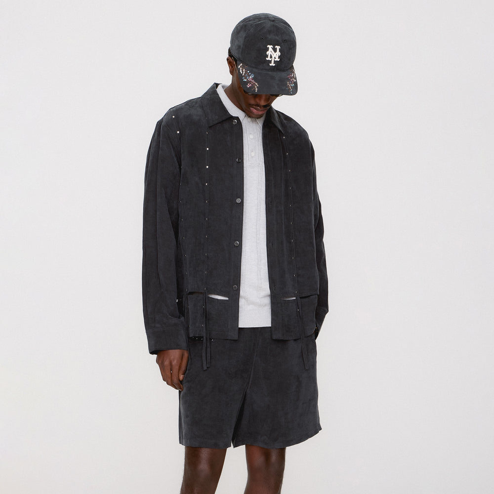 &Kin Ribbon Long Sleeve Boxy Collared Overshirt - Black | Kith Black