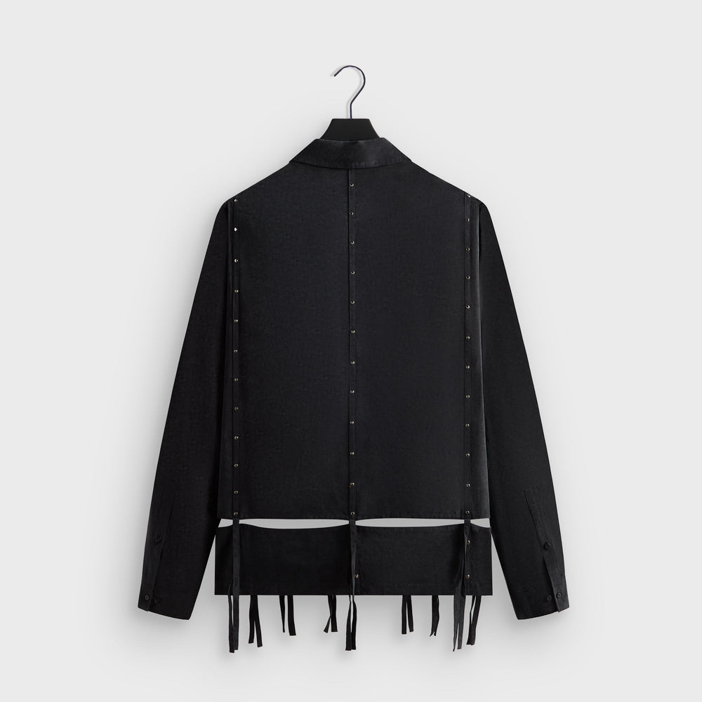 &Kin Ribbon Long Sleeve Boxy Collared Overshirt - Black | Kith Black