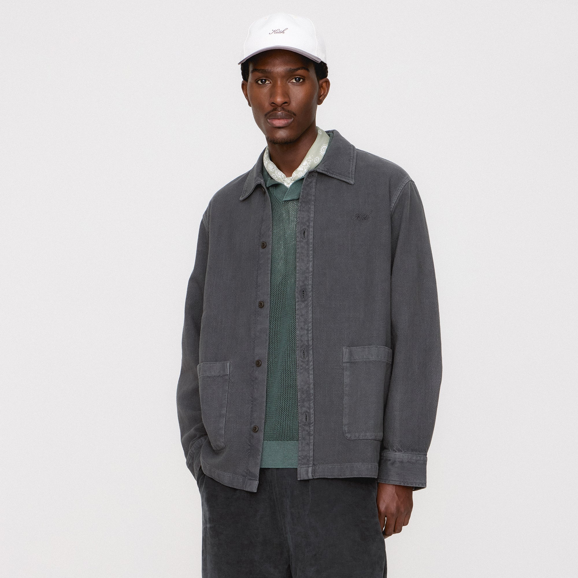 Kith Soft Woven Long Sleeve Boxy Collared Overshirt - Carbon | Kith Carbon