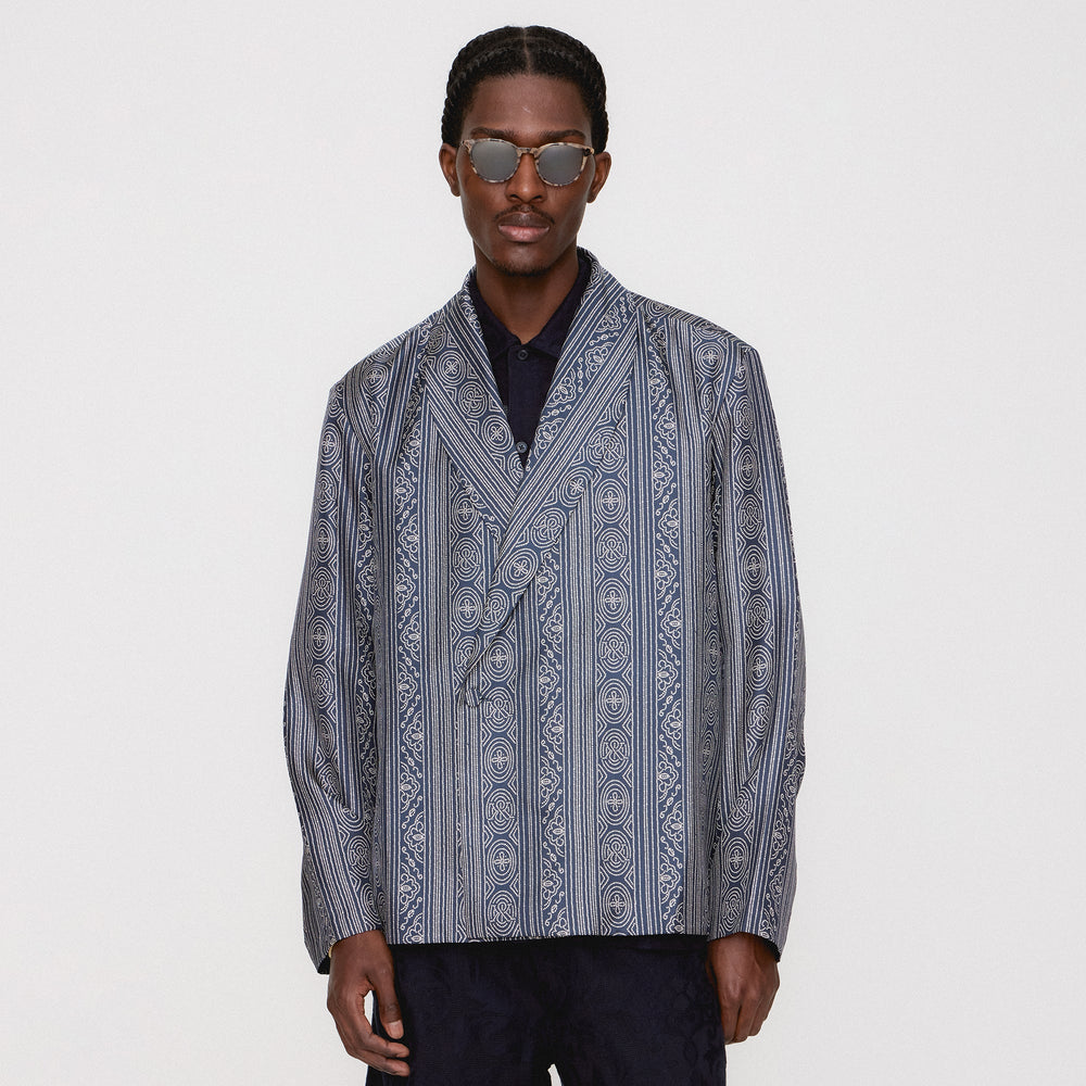 &Kin Batik Stripe Long Sleeve Thompson Crossover Shirt - Nocturnal | Kith Nocturnal