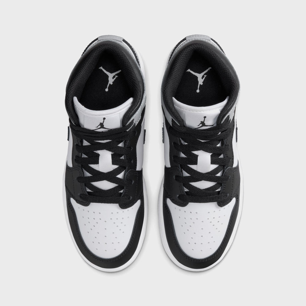 Jordan GS Air Jordan 1 Mid - White / Black / Light Smoke Grey | Kith White / Black / Light Smoke Grey