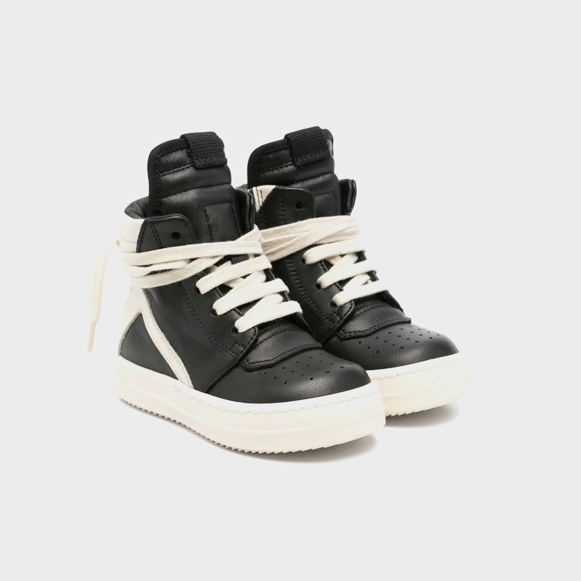 Rick Owens Baby Geobaskets Scarpe in Pelle - Black / Milk / Milk | Kith Black / Milk / Milk