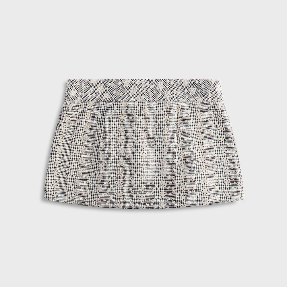 Floriane Gingham Mini Skirt with Shorts - Black / White | Kith Black / White