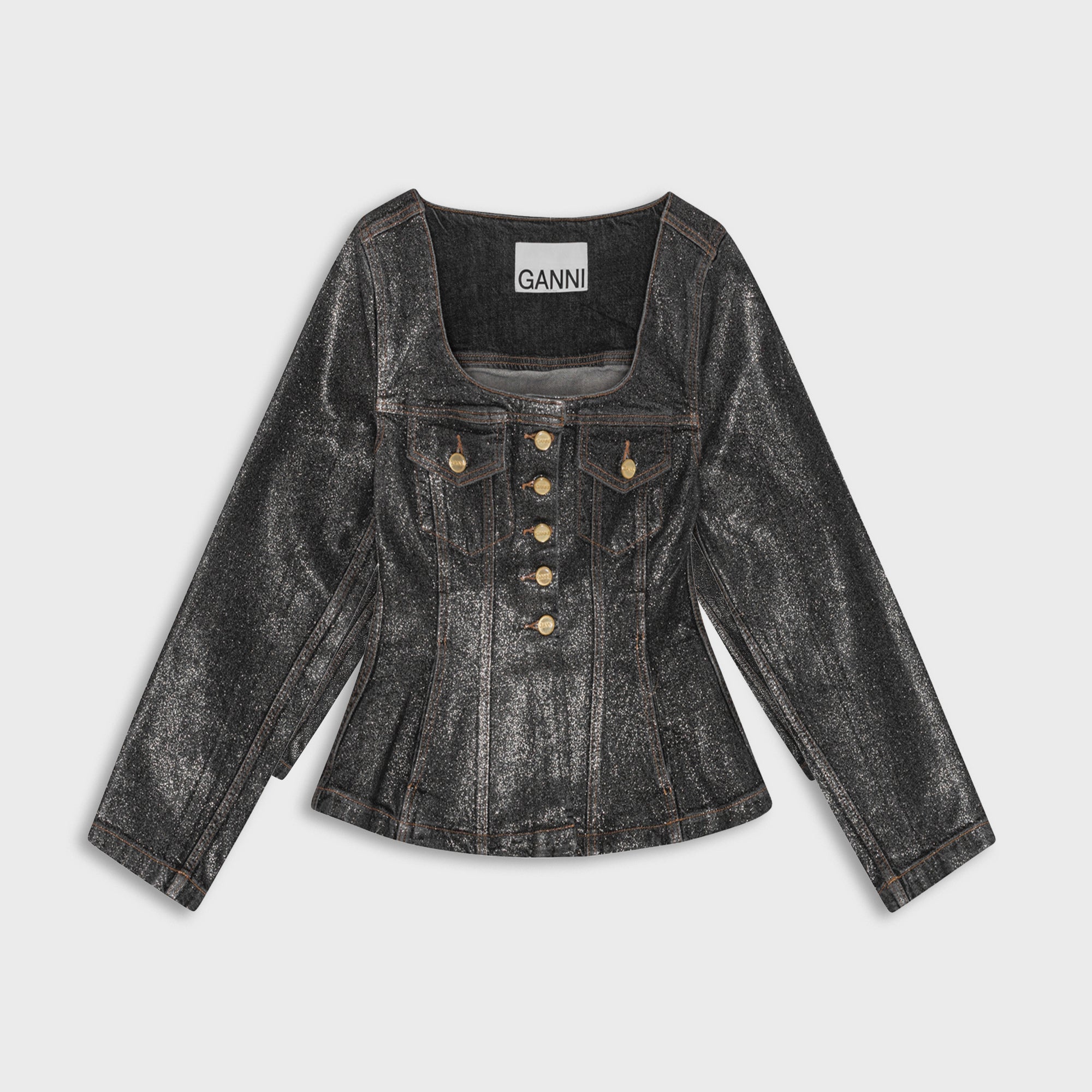 Ganni Shimmery Foil Denim Fitted Blazer - Washed Black | Kith Washed Black