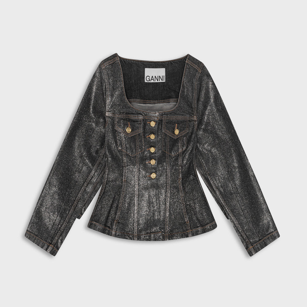 Ganni Shimmery Foil Denim Fitted Blazer - Washed Black | Kith Washed Black