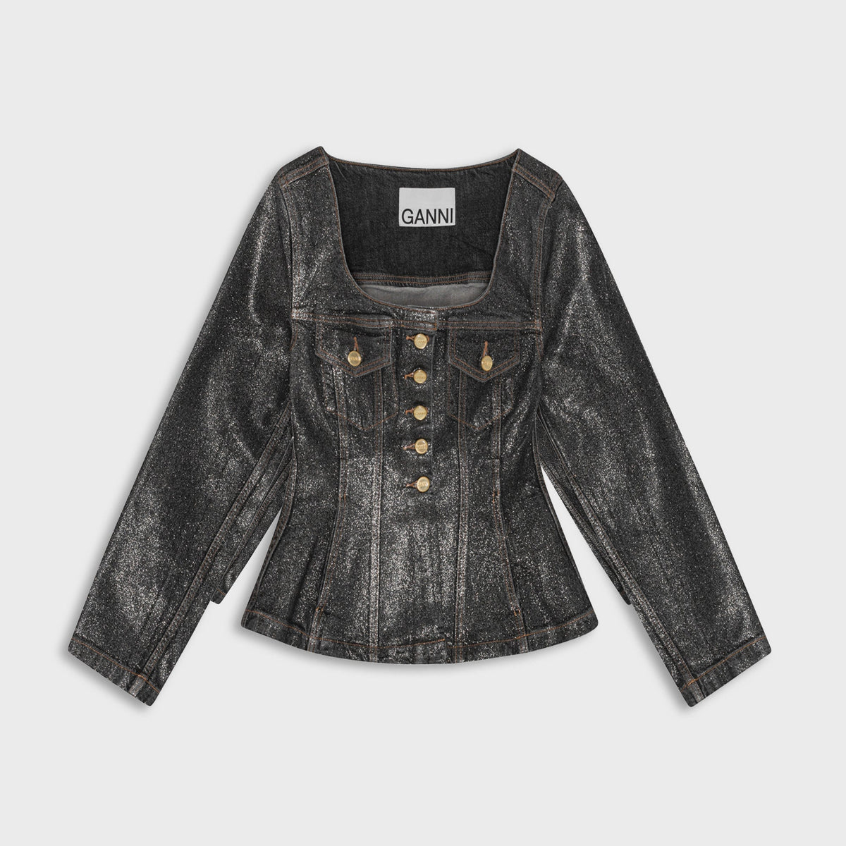 Ganni Shimmery Foil Denim Fitted Blazer - Washed Black | Kith Washed Black