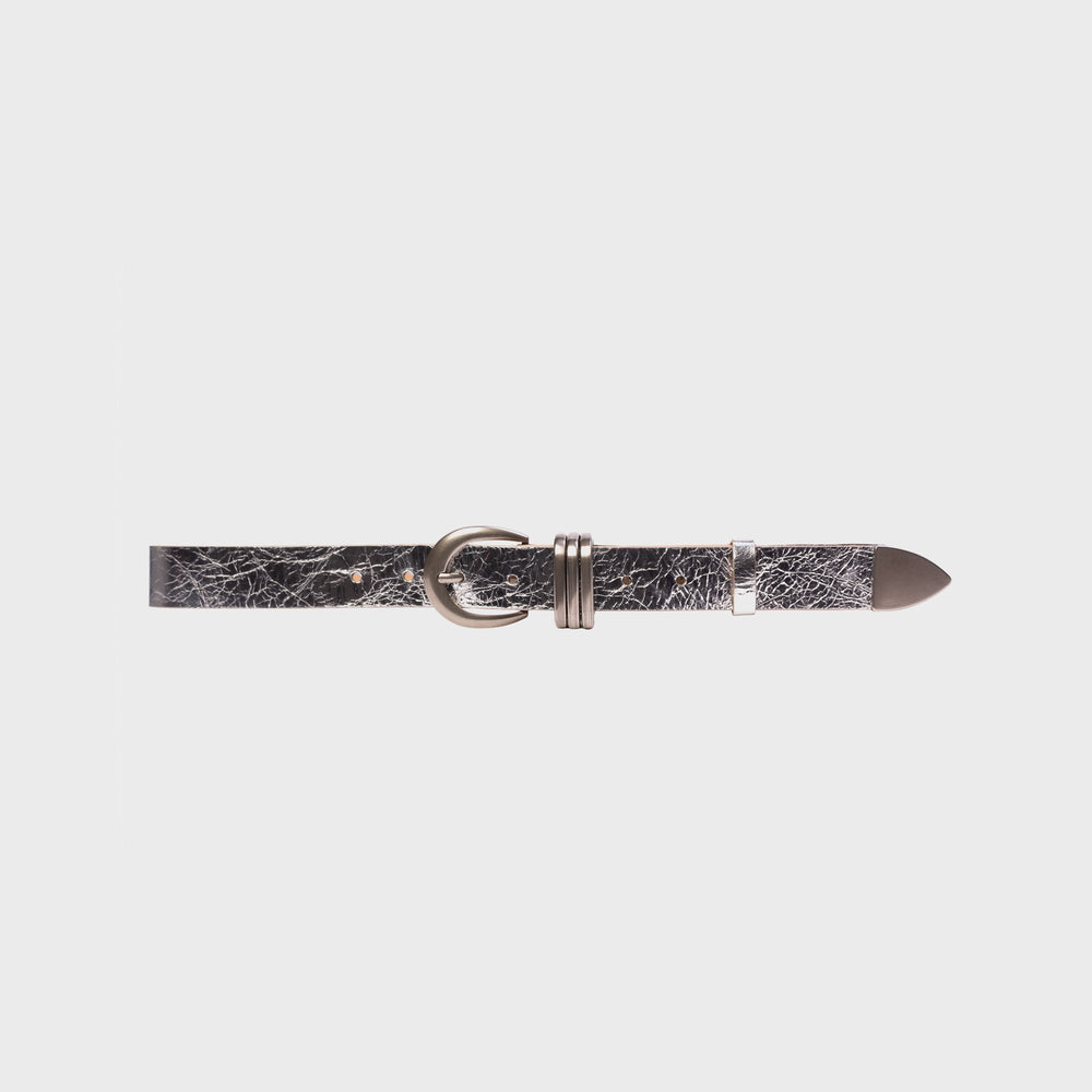 Black Suede Studio Ring Belt - Silver Crinkled Leather | Kith Silver Crinkled Leather