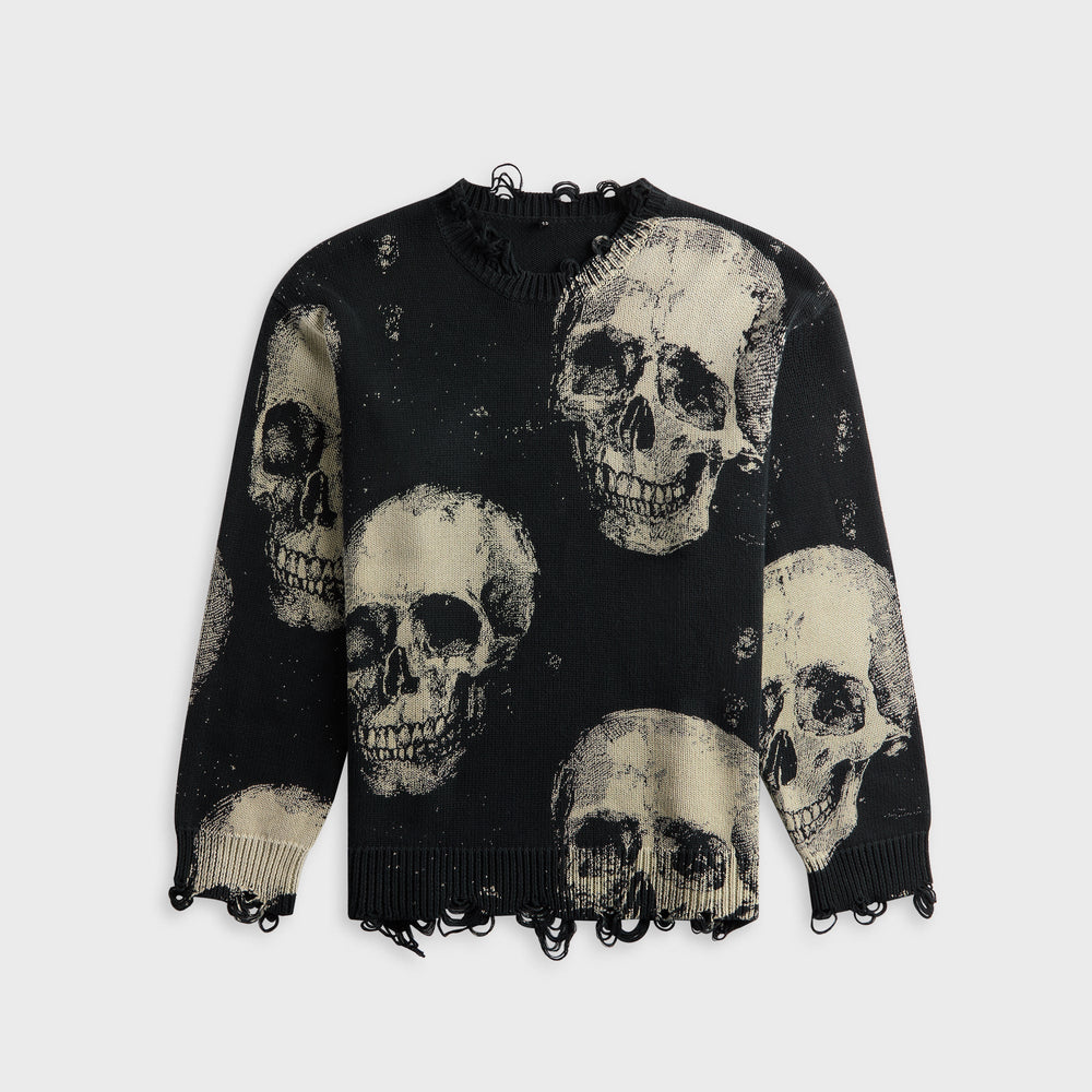 R13 Printed Boyfriend Sweater - Skulls On Black | Kith Skulls On Black