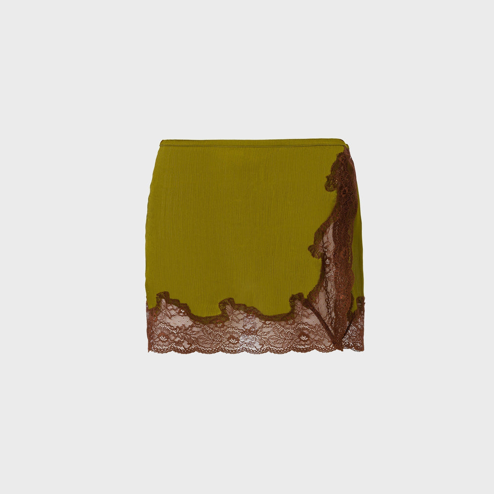 Siedres Lace-Trimmed Satin Mini Skirt - Khaki | Kith Khaki