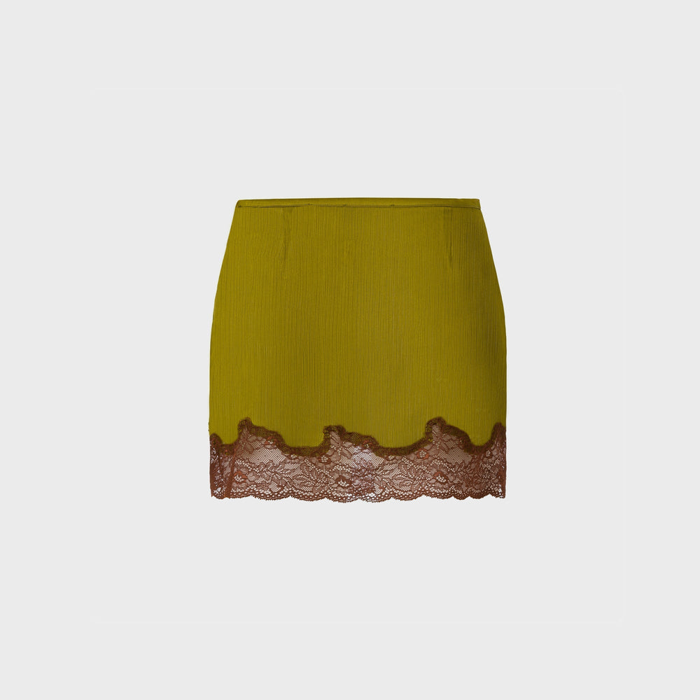 Siedres Lace-Trimmed Satin Mini Skirt - Khaki | Kith Khaki