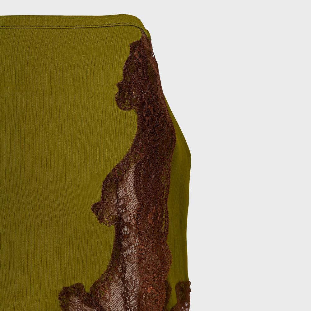 Siedres Lace-Trimmed Satin Mini Skirt - Khaki | Kith Khaki